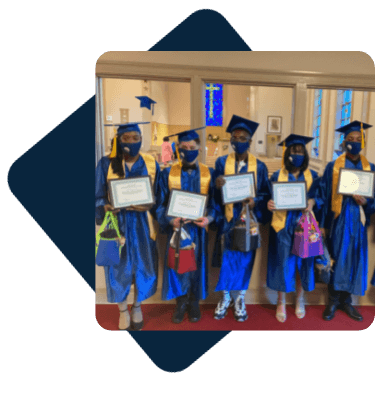 Students at graduation holding their diplomas