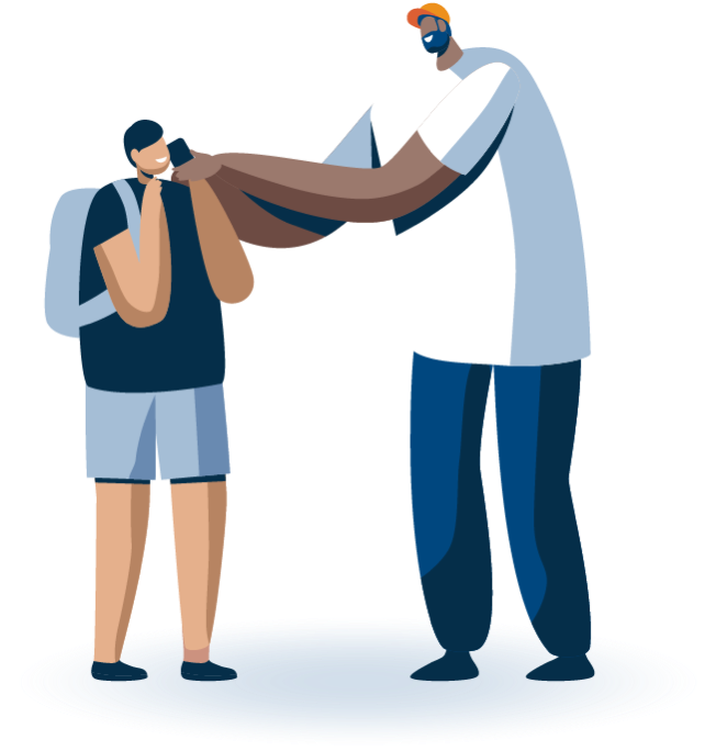 illustration of adult help a child with their backpack